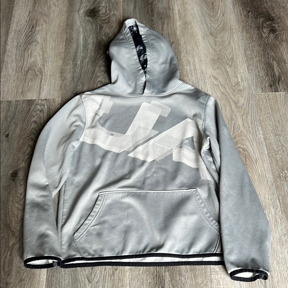 Under Armour Black and Gray Hooded Sweatshirt - Size Youth Large